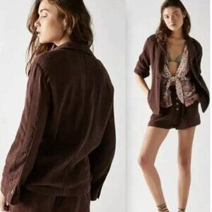 Free People If You Try Brown Two Piece Suit Set Jacket Shorts L
